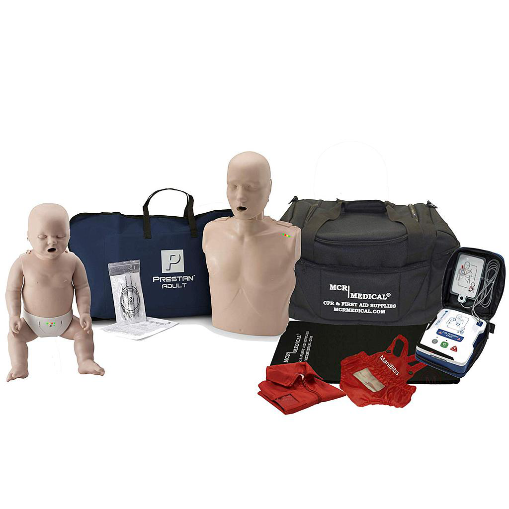 Maniqui para adultos y niños con retroalimentación y entrenamiento ultrafino Prestan AED, accesorios MCR y bolsa de transporte Prestan K101M-CA