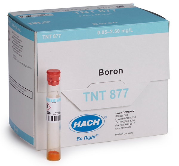 Prueba en cubeta TNTplus para boro (0,05 - 2,50 mg/L B), 25 pruebas, Hach TNT877