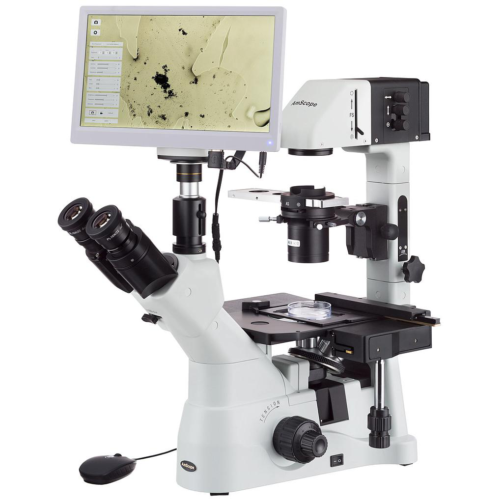 Microscopio invertido del plan Infinity Kohler 40X-1500X con sistema de imágenes en tiempo real de 11.6 &quot;60 fps Amscope IN480TC-HD18-HDM