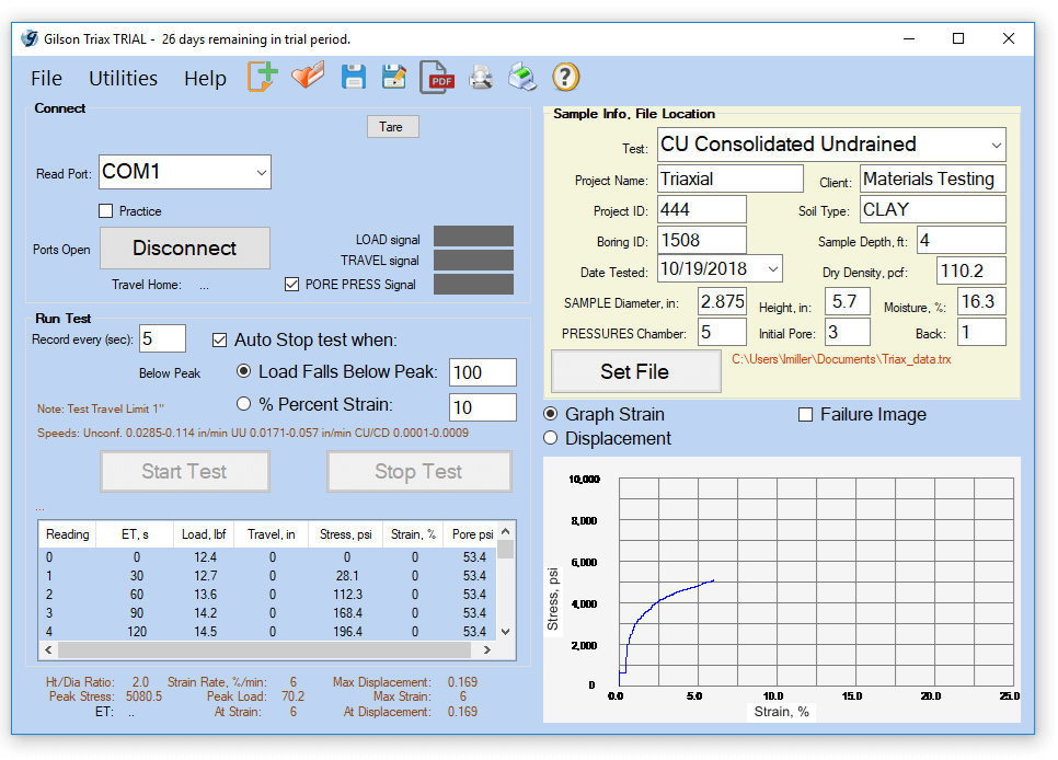 Software para descarga de datos triaxiales, marca Glson modelo HMA-613