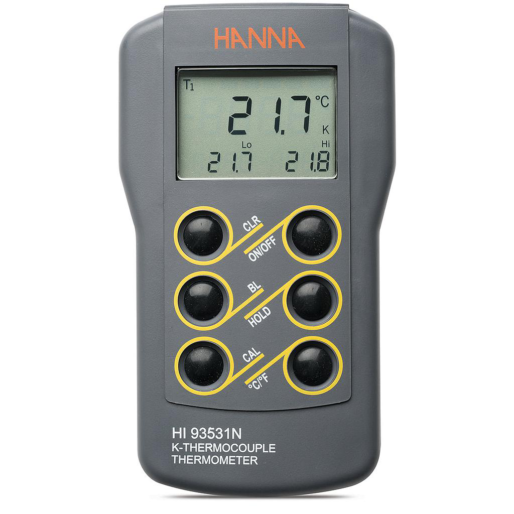 Termómetro termopar tipo K con resolución de 0.1 ° con botón CAL y pantalla retroiluminada Hanna Instruments HI93531N