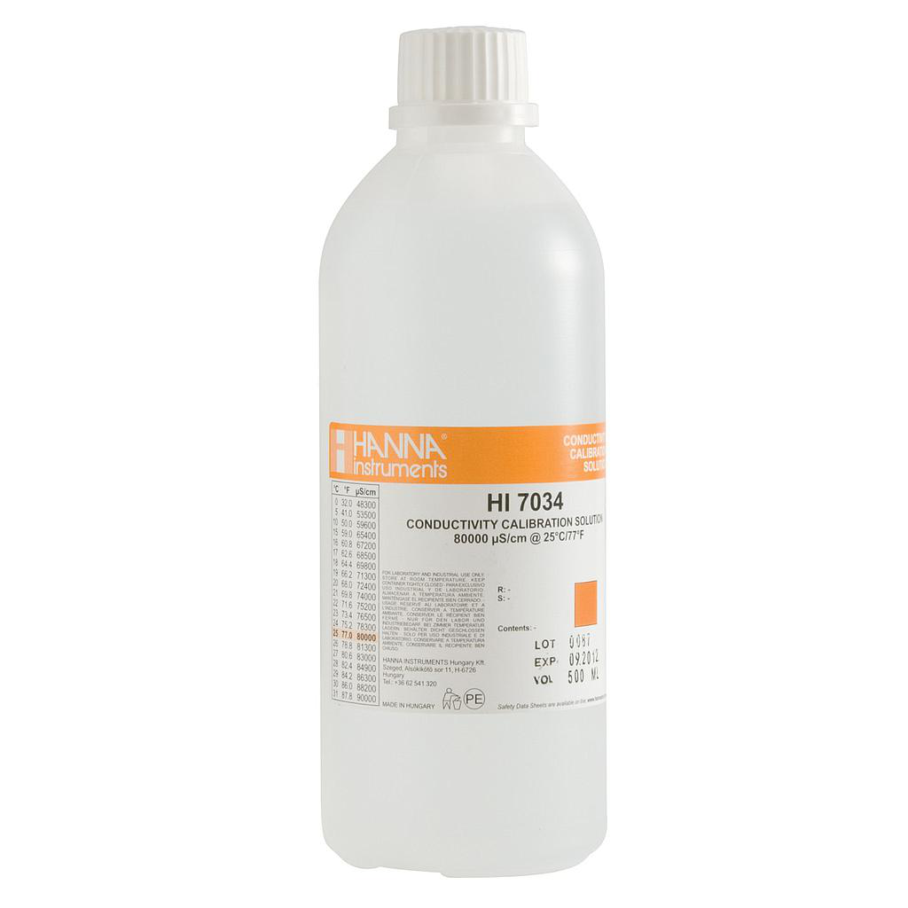 Estándar de conductividad 80000 µS / cm (botella de 500 ml) marca Hanna  codigo HI7034L