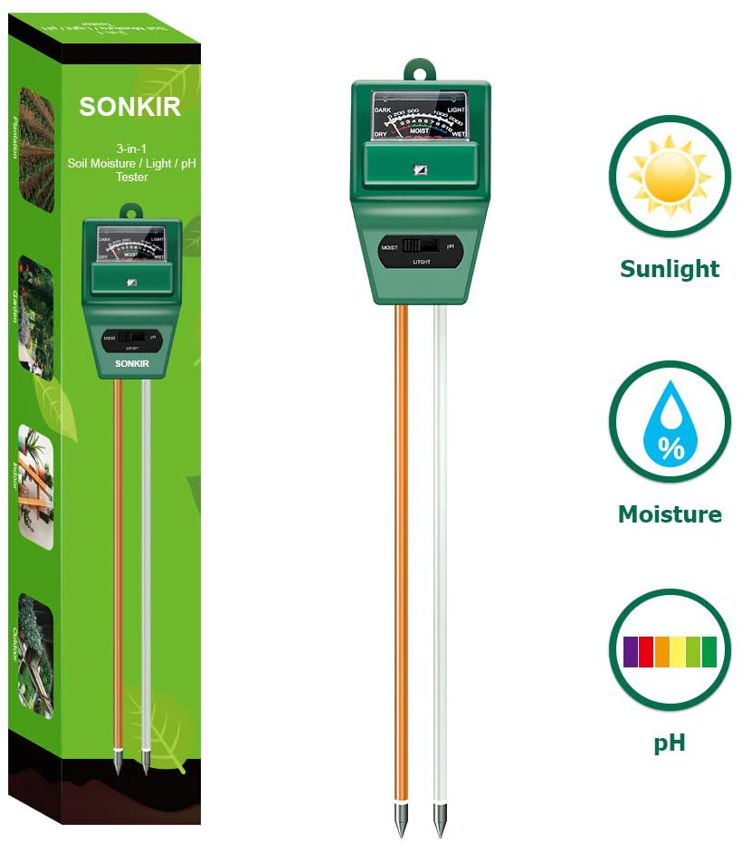 Medidor analógico de pH / humedad / luz solar para suelos Sonkir MS02