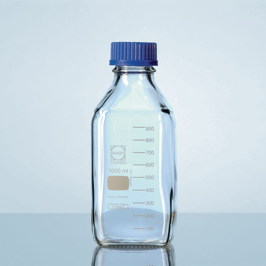 Botella de hilo cuadrado GL para laboratorio 1000 ml (33.8 oz.) 222 mm 94 mm 45 45 5560-25 89051-898 PACK de 10