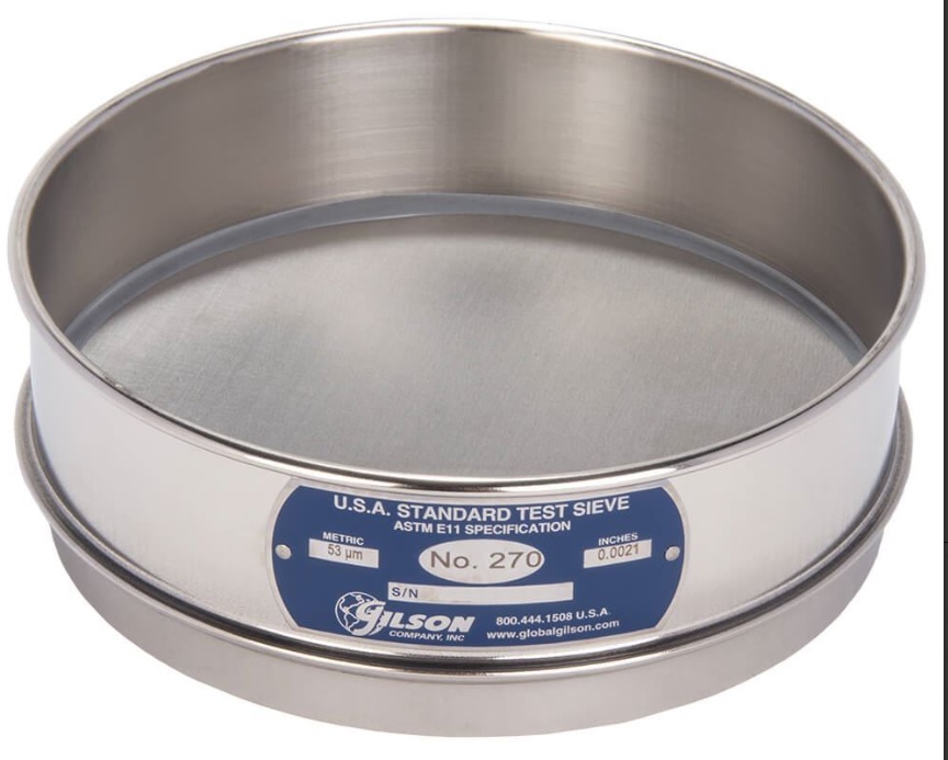 TAMIZ DE 8" MALLA N°270 (53 MICRAS) ASTM E 11 ALTURA COMPLETA CON TELA TRASERA, PANO DE RESPALDO INCLUIDO MODELO: V8SF #270 BU