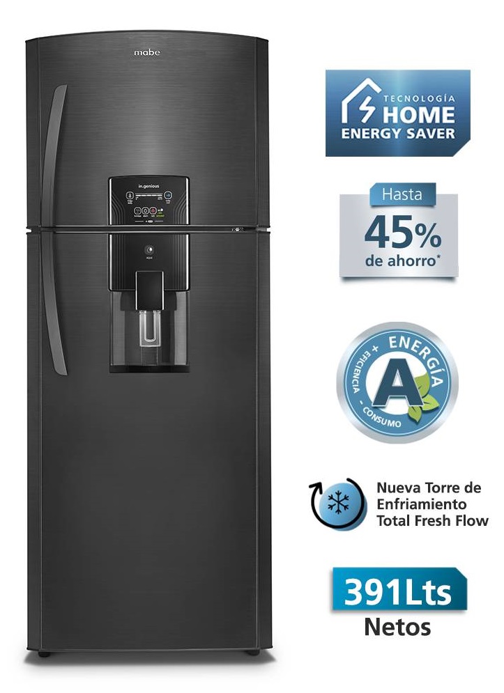Refrigeradora No frost 391 Lts Netos Black Steel Mabe - RMP410FZPC