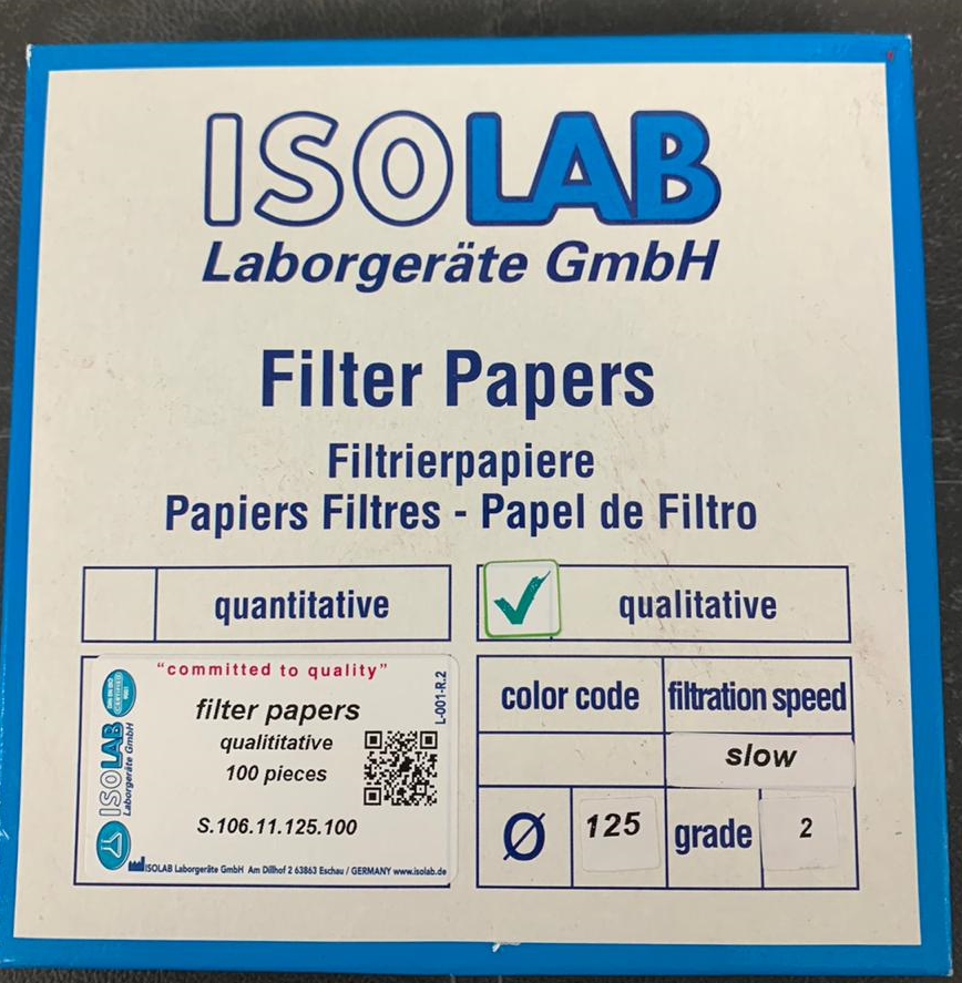Papel filtro cualitativo grado 2 (ø125 mm, velocidad de filtro: slow), paquete por 100 Isolab