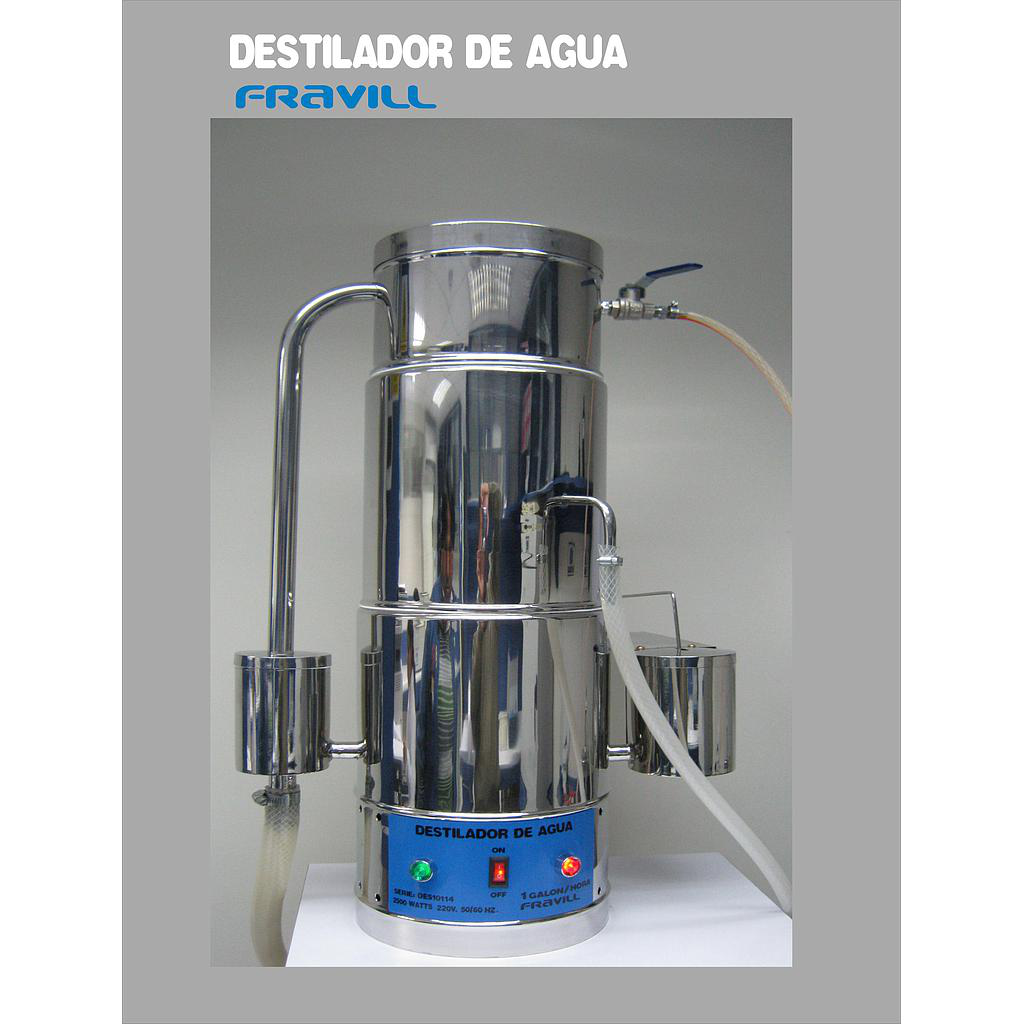 Destilador de agua 5 litros/hora con tanque  de almacenamiento de 30 litros Fravill DES050