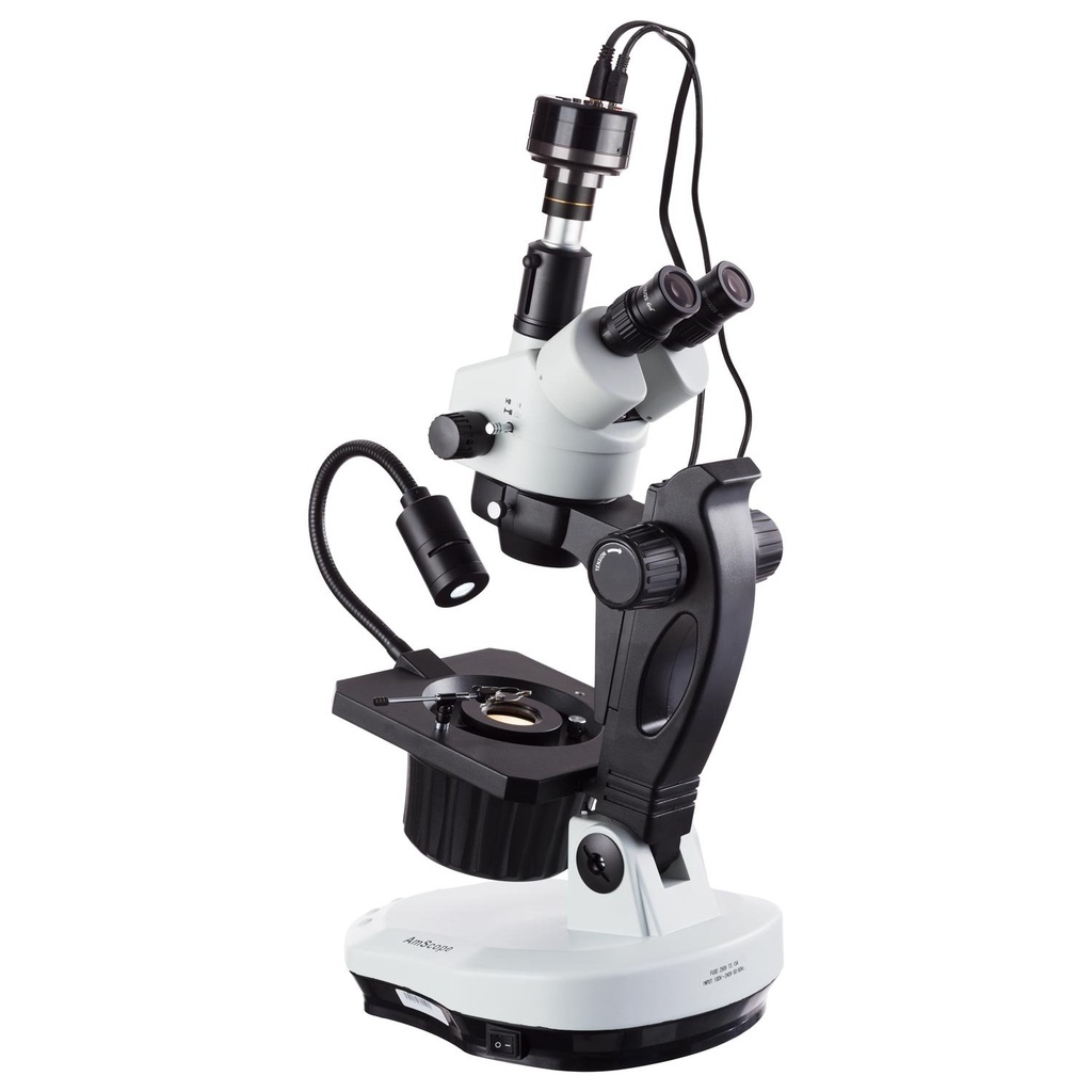 Microscopio con zoom estéreo avanzado Jewel Gem 7X-45X con luz superior LED + cámara HDMI de 1080p Amscope GM400T-LED-HC2
