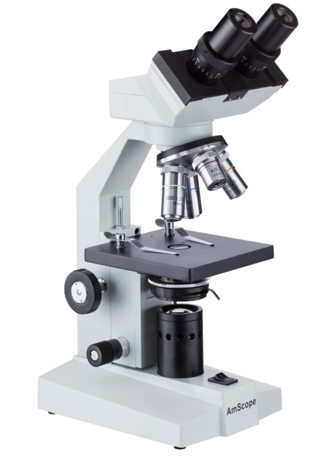 MICROSCOPIO BINOCULAR 40X-2000X CON PLATINA MECÁNICA AMSCOPE B100B-MS