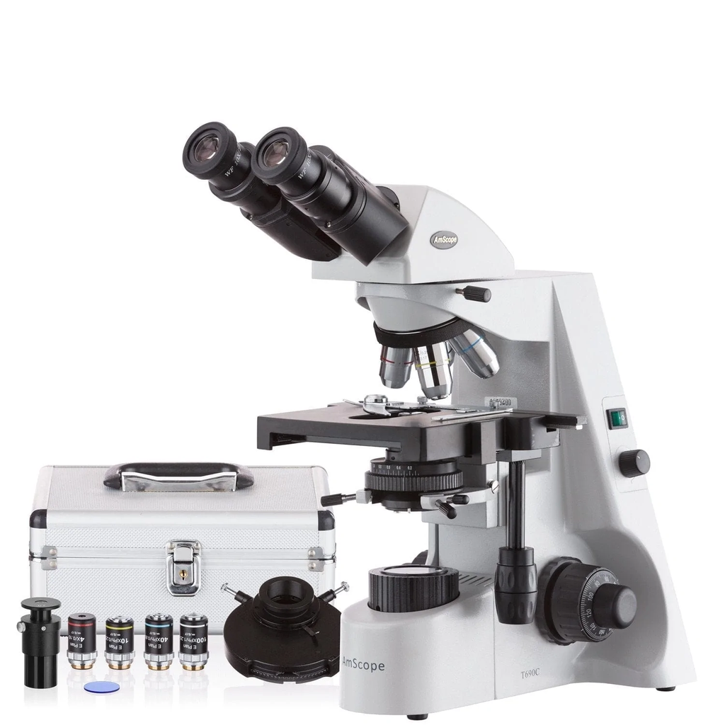 Microscopio binocular de contraste de fase Koehler 40X-2500X con óptica plana Amscope B690C-PL-PCT