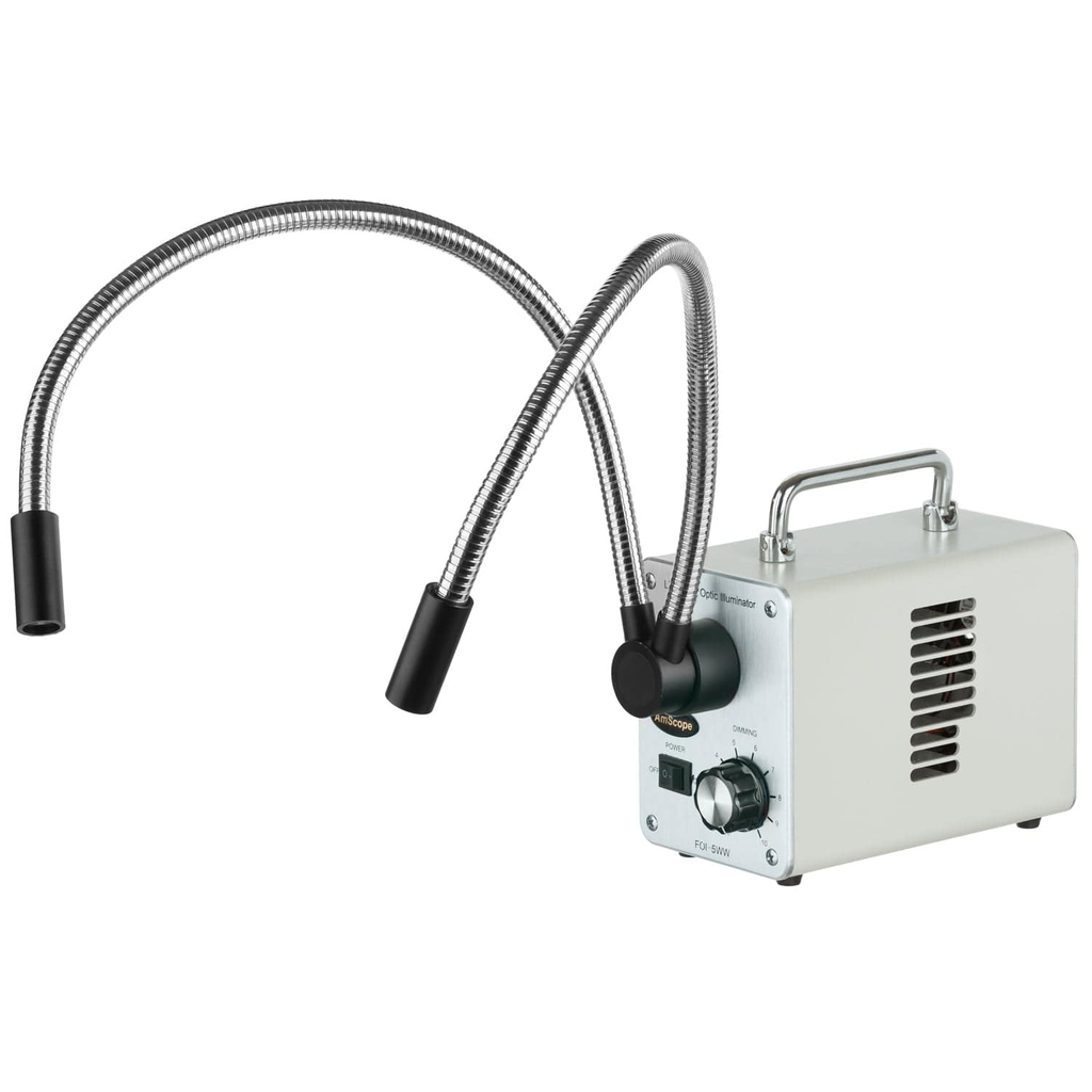 Iluminador de microscopio con luces de cuello de cisne doble de fibra óptica LED de 50W Amscope LED-50WY