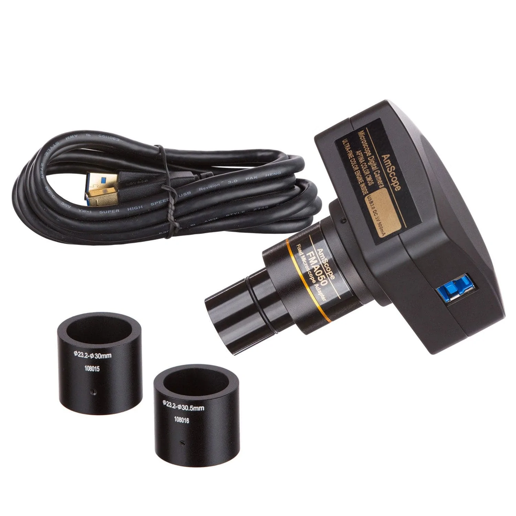 Cámara de microscopio con montura C CMOS a color USB 3.0 de 16 MP con lente de reducción Amscope MU1603