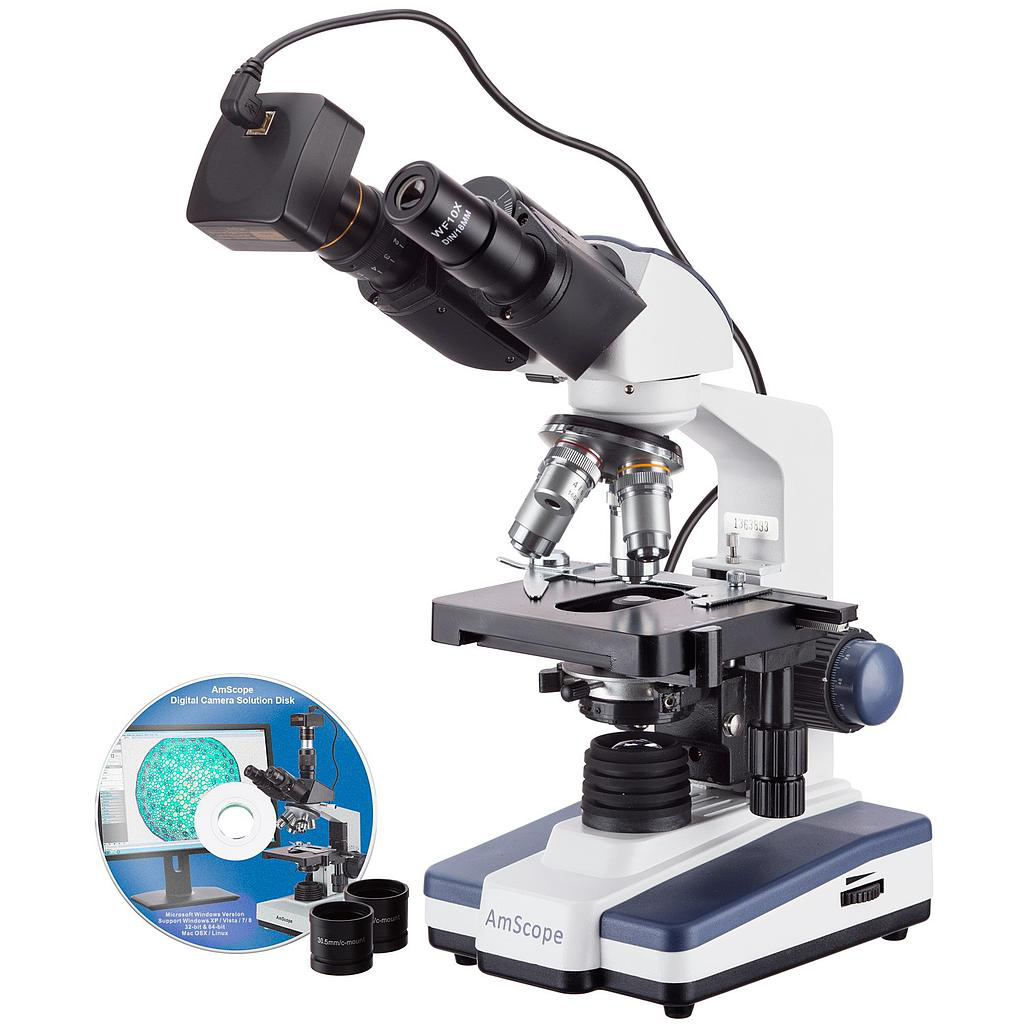 40X-1000X LED Microscopio binocular y cámara de 1.3 MP
