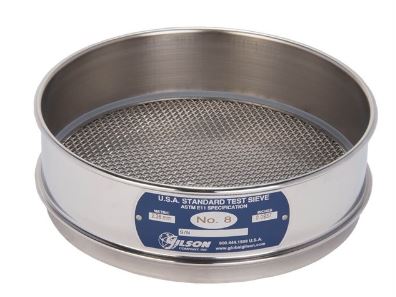 Tamiz de 8 pulgadas de acero inoxidable, altura media, malla número 8  Marca: Gilson Modelo: V8SH número 8
