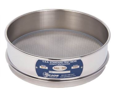 Tamiz de 8 pulgadas de acero inoxidable, altura media, malla número 30 Marca: Gilson Modelo: V8SH número 30