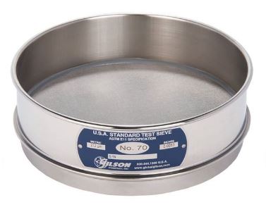 Tamiz de 8 pulgadas de acero inoxidable, altura media, malla número 70  Marca: Gilson Modelo: V8SH número 70