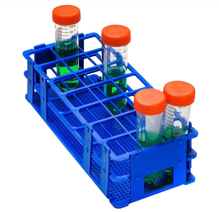 Gradilla de polipropileno autoclavable Capacidad: 21 posiciones Diámetro compatible de tubos: 25 a 30 mm