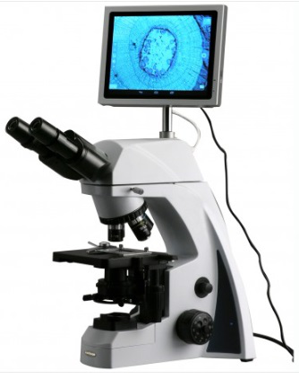 Microscopio compuesto de laboratorio de investigación Infinity 40X-1000X con cámara y pantalla incorporadas de 5MP Amscope B620-TS-5MP