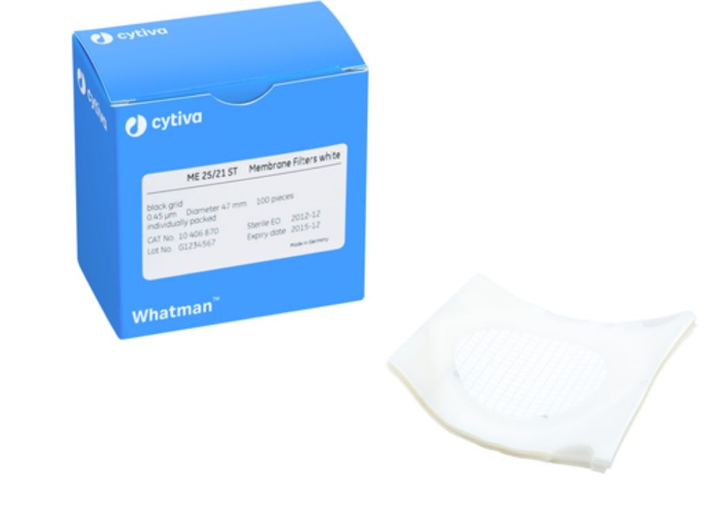 Membrana de filtración microbiológica Cytiva ME25/21 ST, diámetro 47 mm, tamaño de poro 0,45 µm, estéril, con rejilla