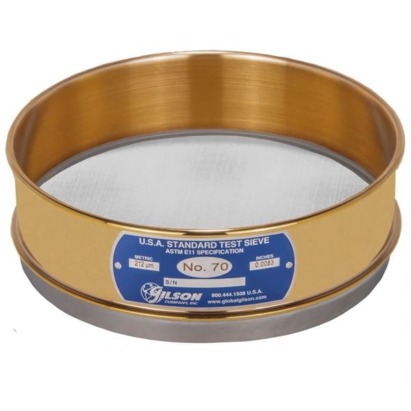 Tamiz de 8 pulgadas, latón/acero inoxidable, altura completa, n.° 70 Gilson V8CF #70
