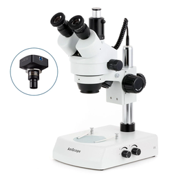 Microscopio estéreo trinocular 3.5X-90X con luces LED duales cámara con montura C USB 3.0 de 10 mp Amscope SM-2TZ-LED-10M3