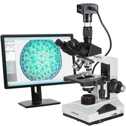 Microscopio trinocular con objetivos acromáticos y cámara de 16MP USB3.0, marca Amscope T490A-PL-16M3 40X-1600X