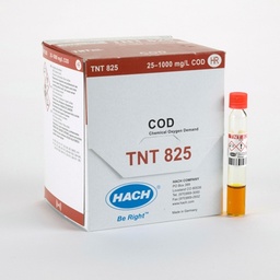 Prueba de vial TNTplus de demanda química de oxígeno (DQO), sin mercurio, HR (25-1000 mg/L DQO), 25 pruebas Hach TNT825