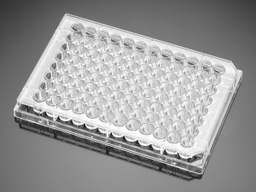 [Corning 353075] Microplaca de cultivo tratada con TC de fondo plano transparente de células de 96 pocillos Falcon®, con tapa, estéril, 5/paquete, 50/caja